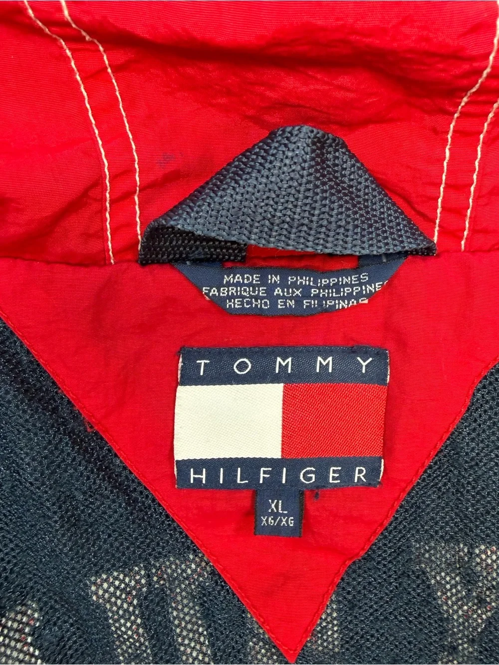 VTG 90s Tommy Hilfiger Athletics Hooded Windbreaker Jacket XL Navy Red Gorpcore